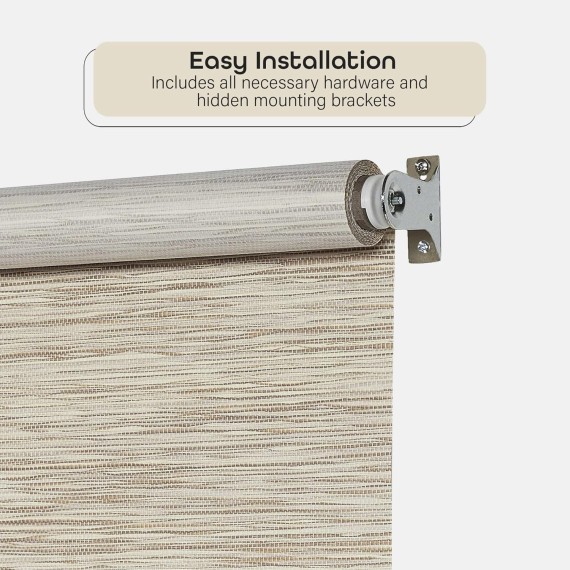 Cordless Privacy Jute Window Roller Shade - 73 Inch Width, 72 Inch Length - Natural - Light Filtering Woven Natural Fiber Horizontal Windows Blinds by Achim Home Decor