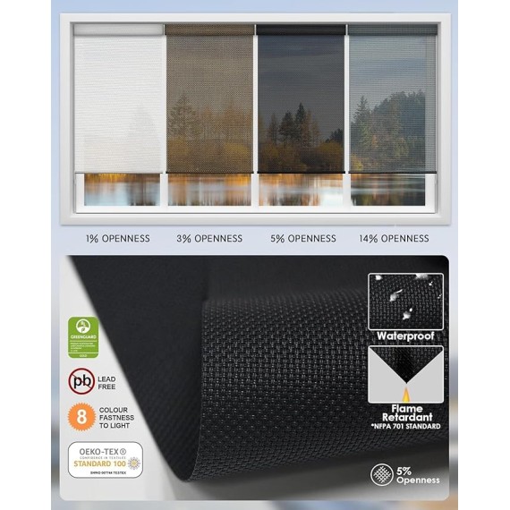 Motorized Solar Shade Romote Control Light Filtering Roller Blinds Transparent Sight Auto Window Blinds (Black)