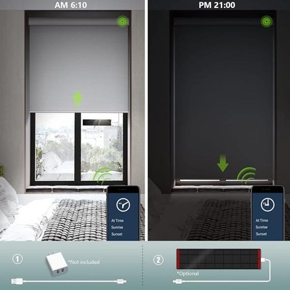 Motorized Blinds with Remote, Blackout Smart Blinds Motorized Fabric Roller Shades Work with Alexa, Automatic Shades for Windows Custom Size (Greyish White)