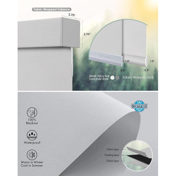 Motorized Blinds with Remote, Blackout Smart Blinds Motorized Fabric Roller Shades Work with Alexa, Automatic Shades for Windows Custom Size (Greyish White)