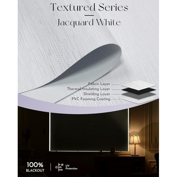 Motorized Roller Shades 100% Blackout Free Stop Window Shades Cordless Wireless Remote Control Window Roller Blinds with Valance for Smart Home and Office, Customized Size, Jacquard White
