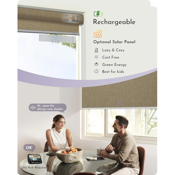 Motorized Roller Shades Work with Alexa Google Smart Blackout Shades with Remote Insulated Triple Weaved Fabric Window Blinds with Valance for Smart Home Office, Customized Size (Coffee)