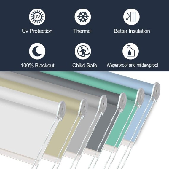 Beige Blackout Window Shades, Water and Oil Proof UV Protection Enery Saving Privacy Provided Window Roller Shades Blinds for Home, Hotel, Club, Restaurant