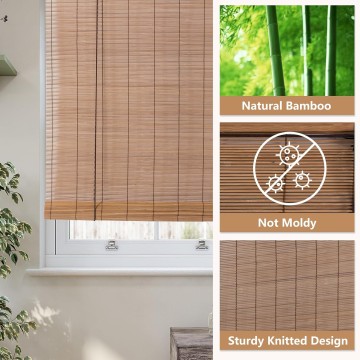Bamboo Wooden Roll Up Blinds, Bamboo Roll Up Shades for Windows, Light Filtering Bamboo Blinds for Indoor Outdoor Home Patio Porch (60''W X 72''H)