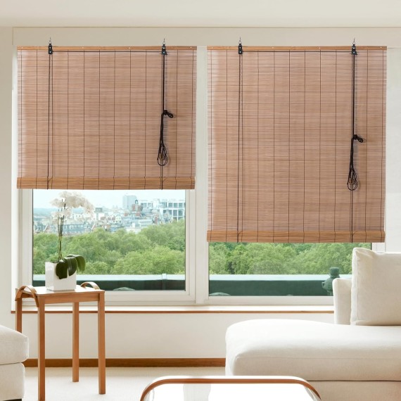 Bamboo Wooden Roll Up Blinds, Bamboo Roll Up Shades for Windows, Light Filtering Bamboo Blinds for Indoor Outdoor Home Patio Porch (60''W X 72''H)