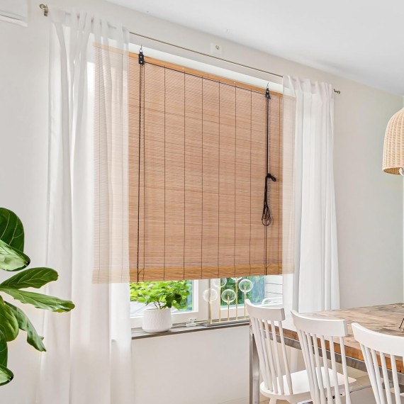 Bamboo Wooden Roll Up Blinds, Bamboo Roll Up Shades for Windows, Light Filtering Bamboo Blinds for Indoor Outdoor Home Patio Porch (60''W X 72''H)
