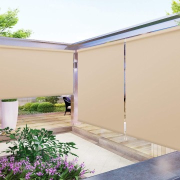 Exterior Window Shades Blackout Cordless Blinds, Khaki Custom Outdoor Waterproof Roller Shades Windproof Window Blinds for Porch, Gazebo, Patio, Back Yard, Deck, Balcony, Pergolas
