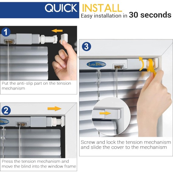 Custom Cut to Size No Tools-No Drill 1" Aluminum Mini Blinds, Cordless Blinds for Windows, Light Filtering Horizontal Window Blinds, White