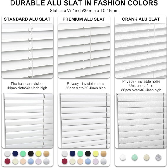 Custom Cut to Size No Tools-No Drill 1" Aluminum Mini Blinds, Cordless Blinds for Windows, Light Filtering Horizontal Window Blinds, White