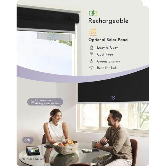 Motorized Roller Shade Work with Alexa Google 100% Blackout Rechargeable Smart Blinds Remote Control Battery Motor Cordless Window Shades, Customized Size (Matt Black)