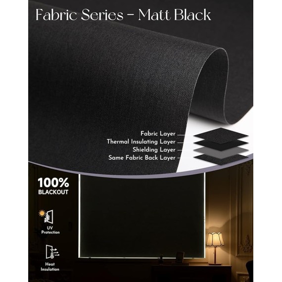 Motorized Roller Shade Work with Alexa Google 100% Blackout Rechargeable Smart Blinds Remote Control Battery Motor Cordless Window Shades, Customized Size (Matt Black)