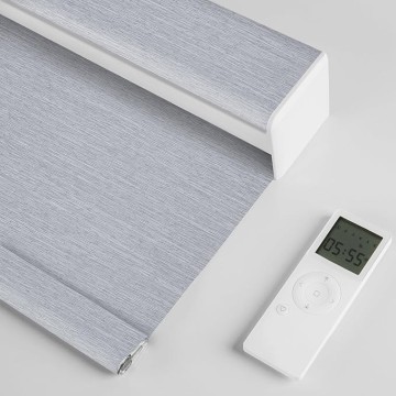 Motorized Roller Blind with Remote, 100% Blackout Electric Window Shades Customized, Automatic Rechargeable Smart Blinds, Compatible with Alexa Google (Striped Grey)