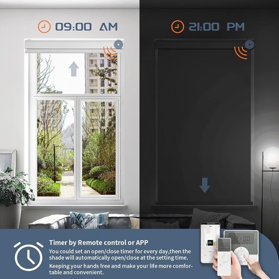Motorized Roller Blind with Remote, 100% Blackout Electric Window Shades Customized, Automatic Rechargeable Smart Blinds, Compatible with Alexa Google (Striped Grey)