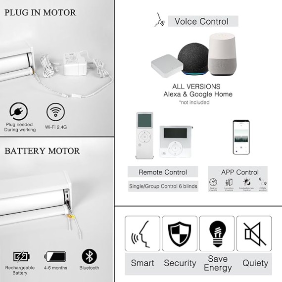 Motorized Roller Blind with Remote, 100% Blackout Electric Window Shades Customized, Automatic Rechargeable Smart Blinds, Compatible with Alexa Google (Striped Grey)