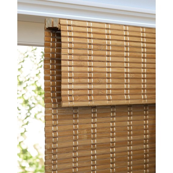 Cordless Bamboo Roman Shades, Light Filtering Window Treatment, Roll Up Bamboo Blinds for Window 23'' W x 60'' H