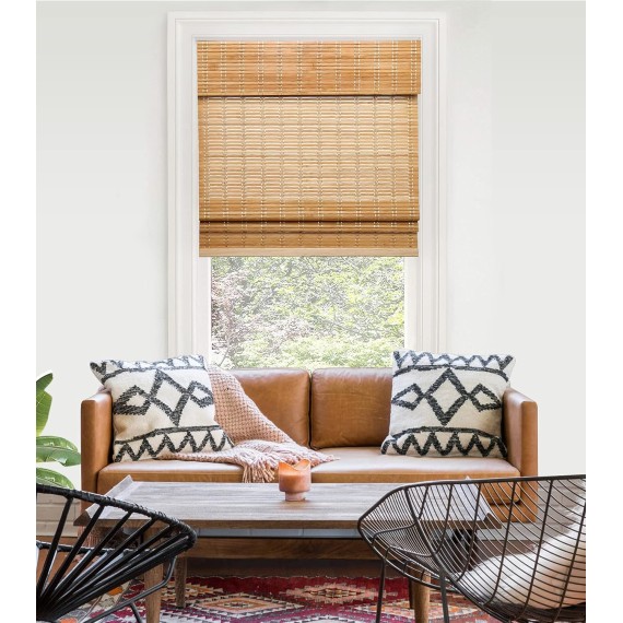 Cordless Bamboo Roman Shades, Light Filtering Window Treatment, Roll Up Bamboo Blinds for Window 23'' W x 60'' H