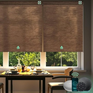 Motorized Blinds with Remote, Light Filtering Smart Blinds Work with Alexa Google Home, Automatic Roller Shades for Indoor Windows Living Room, Custom Size (Eco Cocoa)