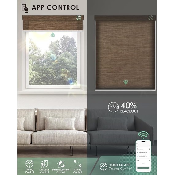 Motorized Blinds with Remote, Light Filtering Smart Blinds Work with Alexa Google Home, Automatic Roller Shades for Indoor Windows Living Room, Custom Size (Eco Cocoa)
