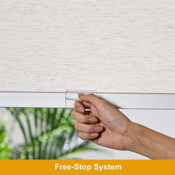 Free-Stop Cordless Light Filtering Roller Shades for Windows Natural Woven Fabric UV Protection Privacy Roller Window Shades for Windows, Home, Living Room, Office, Patio
