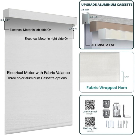 Motorized Roller Blinds Customized Size Width 20-105 Inches Window Aluminum Valance Style Rechargeable Shades with Built-in Zigbee Battery Motor for Home Office Hotel