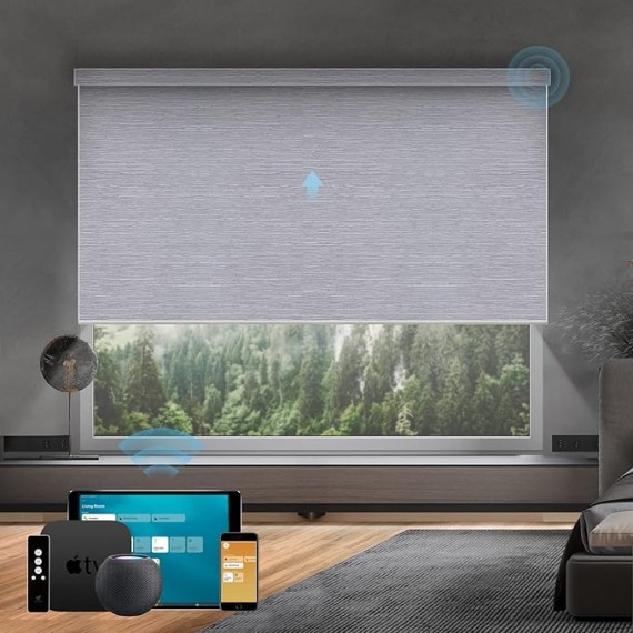 Motorized Roller Shades Work with HomeKit, 100% Blackout Window Shades, Cordless Wireless Remote Control Roller Blinds for Smart Home and Office, Essential Grey, Customized Size
