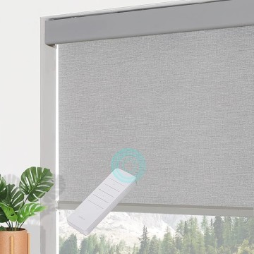 Custom Size Motorized 100% Blackout Roller Shades Window Shades with Textured Pattern Thermal Insulation UV Protection Blinds for Windows/Bedroom/Home Office Grey Cord/Cordless/Motorized
