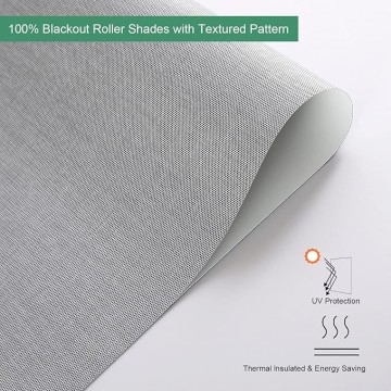 Custom Size Motorized 100% Blackout Roller Shades Window Shades with Textured Pattern Thermal Insulation UV Protection Blinds for Windows/Bedroom/Home Office Grey Cord/Cordless/Motorized