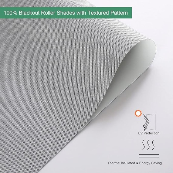 Custom Size Motorized 100% Blackout Roller Shades Window Shades with Textured Pattern Thermal Insulation UV Protection Blinds for Windows/Bedroom/Home Office Grey Cord/Cordless/Motorized