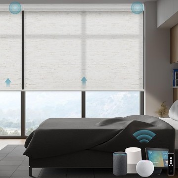 Motorized Smart Blinds for Windows in Light Filtering, Electric Remote Roller Shades Compatible with Alexa/Google Home/Homekit, Custom Up to 110”W x 148”H, Linen Translucent White