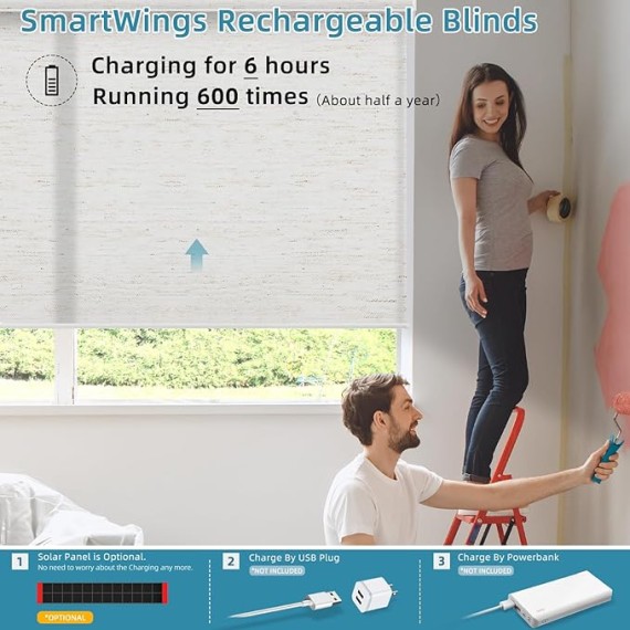 Motorized Smart Blinds for Windows in Light Filtering, Electric Remote Roller Shades Compatible with Alexa/Google Home/Homekit, Custom Up to 110”W x 148”H, Linen Translucent White