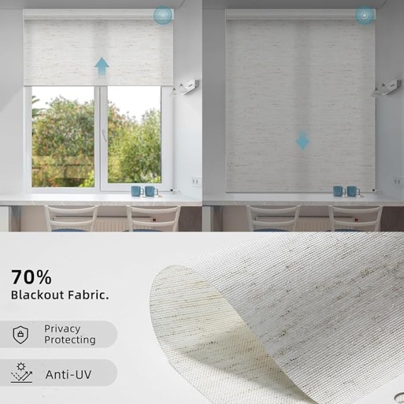 Motorized Smart Blinds for Windows in Light Filtering, Electric Remote Roller Shades Compatible with Alexa/Google Home/Homekit, Custom Up to 110”W x 148”H, Linen Translucent White