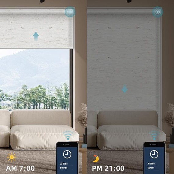 Motorized Smart Blinds for Windows in Light Filtering, Electric Remote Roller Shades Compatible with Alexa/Google Home/Homekit, Custom Up to 110”W x 148”H, Linen Translucent White