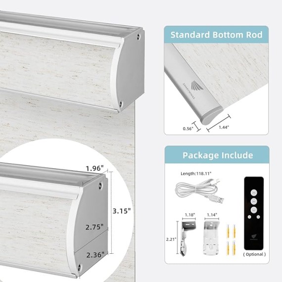 Motorized Smart Blinds for Windows in Light Filtering, Electric Remote Roller Shades Compatible with Alexa/Google Home/Homekit, Custom Up to 110”W x 148”H, Linen Translucent White