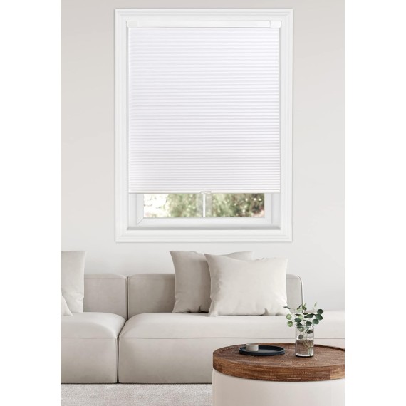 Cordless Cellular Shades, No Tools No Drill Light Filtering Custom Cut to Size Honeycomb Shades Pleated Polyester Blinds for Windows (White, Any Size 16-52 Wide and 12-72 High)