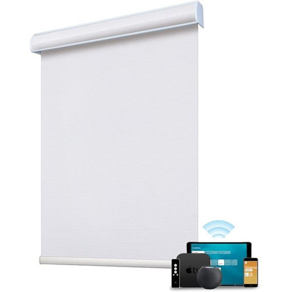 Motorized Blind Work with Homekit Thread-Enabled, 100% Blackout Smart Shades with Remote Control, Automatic Roller Shade, Electric Blinds Custom Up to 110" W x 120" H, Essential White