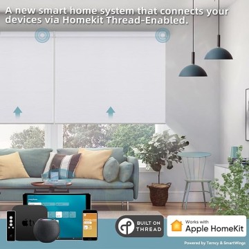 Motorized Blind Work with Homekit Thread-Enabled, 100% Blackout Smart Shades with Remote Control, Automatic Roller Shade, Electric Blinds Custom Up to 110" W x 120" H, Essential White