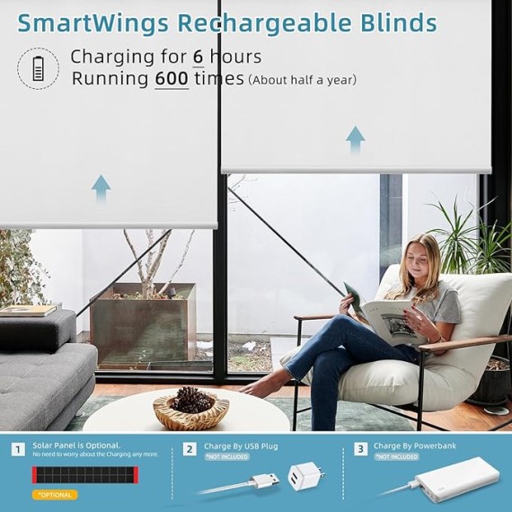 Motorized Blind Work with Homekit Thread-Enabled, 100% Blackout Smart Shades with Remote Control, Automatic Roller Shade, Electric Blinds Custom Up to 110" W x 120" H, Essential White