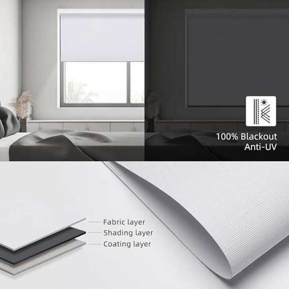 Motorized Blind Work with Homekit Thread-Enabled, 100% Blackout Smart Shades with Remote Control, Automatic Roller Shade, Electric Blinds Custom Up to 110" W x 120" H, Essential White