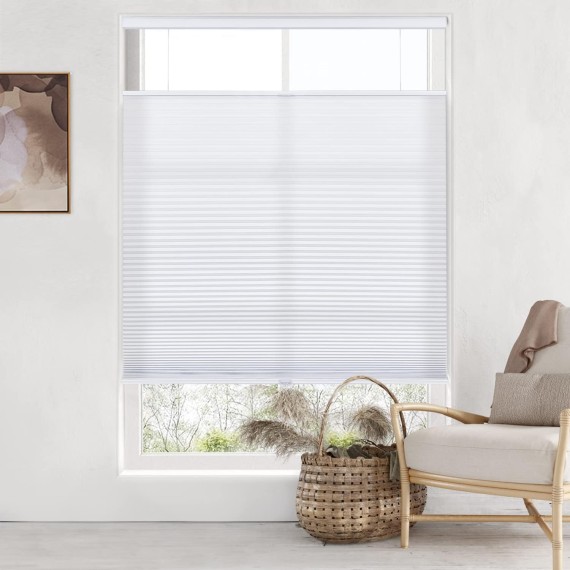 Top Down Bottom Up (TDBU) Cordless Cellular Shades, Light Filtering Honeycomb Shades Pleated Polyester Blinds for Window, White