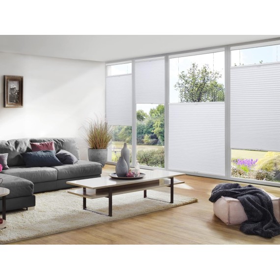 Top Down Bottom Up (TDBU) Cordless Cellular Shades, Light Filtering Honeycomb Shades Pleated Polyester Blinds for Window, White