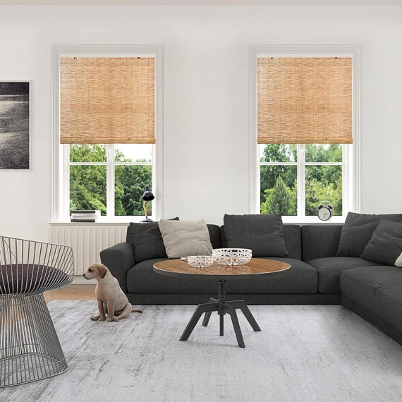 Backyard X-Scapes Light-Filtering Cord-Free Bamboo Reed Roll-Up Blind Shades for Windows Manual Roman Blinds Natural 60 in W x 72 in H