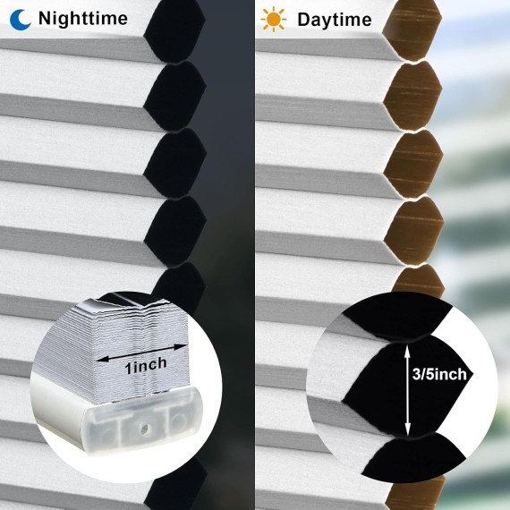 Cordless Cellular Shades No Tools No Drill Blackout Cellular Blinds for Window Size 20" W x 64" H, Silver White