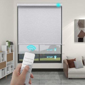 Changshade Motorized Roller Shades for Windows, Custom Blinds Blackout Remote Control Wireless Window Blinds with Thermal Insulated for Home, Hotel, Office, Easy Installation Grey