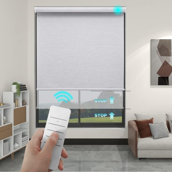 Changshade Motorized Roller Shades for Windows, Custom Blinds Blackout Remote Control Wireless Window Blinds with Thermal Insulated for Home, Hotel, Office, Easy Installation Grey