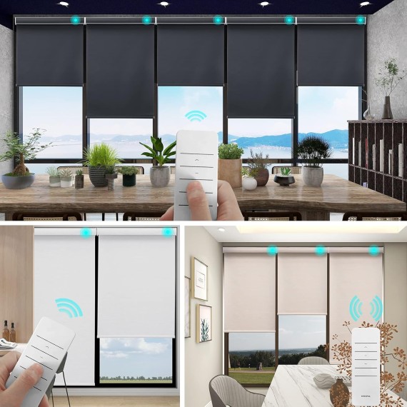 Changshade Motorized Roller Shades for Windows, Custom Blinds Blackout Remote Control Wireless Window Blinds with Thermal Insulated for Home, Hotel, Office, Easy Installation Grey