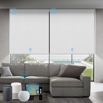 Motorized Roller Shades Work with Homekit, 100% Blackout Smart Blinds for Windows, Cordless Remote Control Window Shades, Essential White, Customized Size