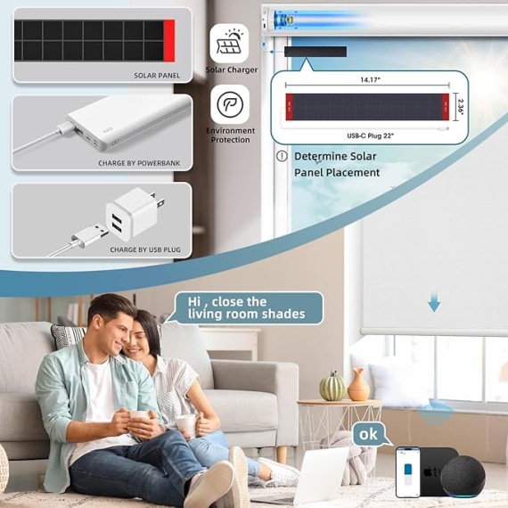 Motorized Roller Shades Work with Homekit, 100% Blackout Smart Blinds for Windows, Cordless Remote Control Window Shades, Essential White, Customized Size