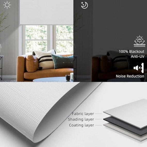 Motorized Roller Shades Work with Homekit, 100% Blackout Smart Blinds for Windows, Cordless Remote Control Window Shades, Essential White, Customized Size