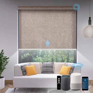 Motorized Light Filtering Shades, Work with Matter Homekit Alexa Google, 70% Blackout Shades Translucent, Cordless Window Shades with Remote Rechargeable, Up 110" W x 148" H, Linen Caramel
