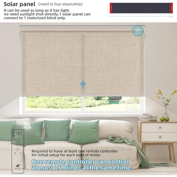 Motorized Light Filtering Shades, Work with Matter Homekit Alexa Google, 70% Blackout Shades Translucent, Cordless Window Shades with Remote Rechargeable, Up 110" W x 148" H, Linen Caramel